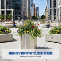Outdoor Stainless Steel Planter Box, Round Flower Pot, Movable Iron Container for Plaza, Garden, Courtyard