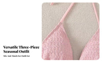 3 Pieces 3 Piece Bikini Set Sun Protection Pink Bikini with Mesh Wrap Skirt Breathable Triangle Swimsuit with Cover up for Young Adults, Swimming