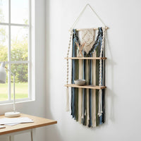 Handmade Macrame Hanging Shelf Double Layer Macrame Wall Shelf Cotton Rope Tassel Wall Organizer Tassels for Living Room, Bedroom, Nursery