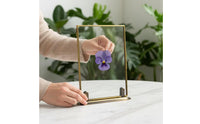 Glass Frame with Metal Border Tabletop Levitating Frame with Stand Vintage for Collectors, Crafters, Desk, Shelf, Entryway Table
