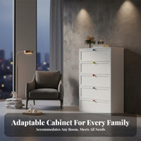 Large Capacity 5-Drawer upright Chest effortless Sliding Drawers Storage Furniture Colorful Design Bedside Table Slim silhouette for Apartment Dwellers, Young Adults, Bedroom, Living Room, Small Spaces, Home Office
