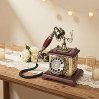Rotary Telephone Message Book Bronze Finish Vintage Desk Phone Message Book Rotary Phone Wood-Toned Base