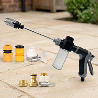 Car Cleaning and Car Wash Kit with Foam, Garden Hose Nozzle Water Sprayer for Lawn Care, 10m Spray Distance, Long Handle Hose Spray Wand