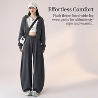 Wide Leg Trousers for Women with High Waist and Blend Material, Tracksuit Bottoms Loungewear with Curved Cut Design, Baggy Joggers