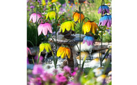 Bell Flower Stake Outdoor Yard Art Sculpture Metal Flower Stake Decorative Colorful for Gardeners, Courtyard, Planters