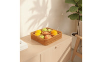 Handwoven Woven Fruit Basket with Lid Rattan-Style Divided Basket with Lid Low-Height Woven Organizer with Cover Square for Dining Table, Kitchen, Living Room
