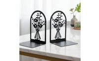 2 Pieces Space Saving Vase Pattern Bookends Sturdy Hollow Floral Book Stand Sturdy Flower Bookend Set for Bookshelf, Desk, Office