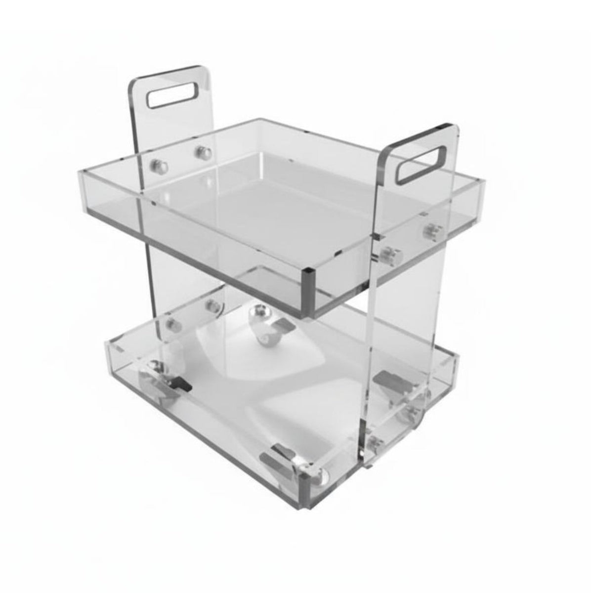 Transparent Design 2-Tier Clear Utility Cart Movable with casters 2-Tier Rolling Organizer Multi-Functional Bedside Table Multifunctional for Apartment Dwellers, Homeowners, Office Workers, Living Room, Kitchen, Bedroom, Bathroom