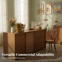 Rattan Reception Desk Large Capacity Storage Boutique Checkout Counter Spacious Desktop Boho Design Front Desk for Office Managers, Lobby