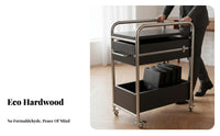 Space-Saving 2-Tier Rolling Trolley mid-centuryvintage and design 2-Tier Rolling Stand Multi-Functional End Table adjustable for Apartment Dwellers, Design aficionados, Living Room, Bedroom, Kitchen, Bathroom