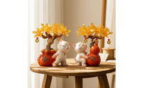 Fortune Cat with Money Tree Traditional Tabletop Decoration Compact Decor for Homeowners