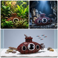 2-Pack Ceramic Aquarium Cave Aquatic Tank Decorations, Weighted Underwater Vessel Aquatic Tank Ornaments