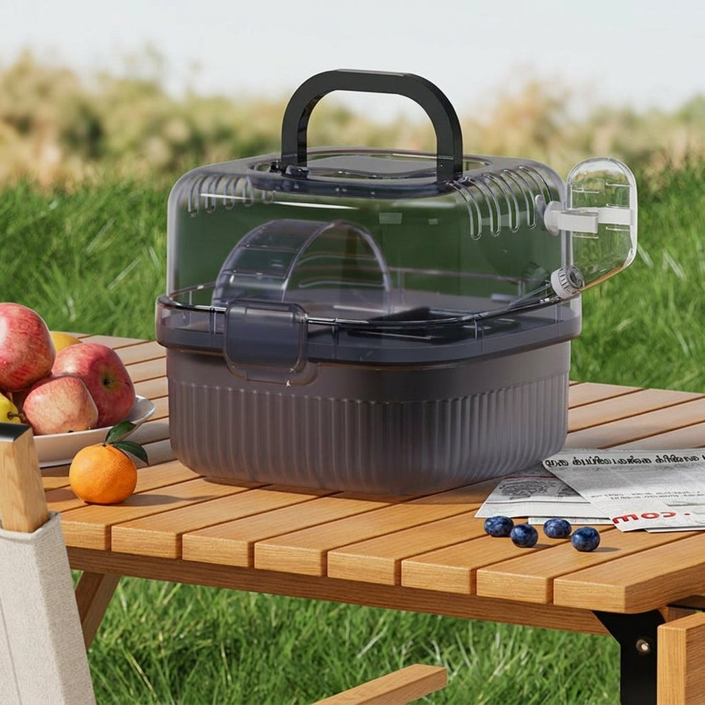 Portable Hamster Cage with Clear Lid, PP Material Travel Hamster Cage for Small Pet Travel, Outdoor Hamster Cage Includes Water Bottle and Wheel