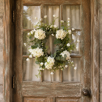 Hydrangea Door Wreath for Front Door, Artificial Matte Green with Berry Accents, Traditional Wall Decor, Low Maintenance All Year
