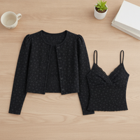 Women's Vintage Floral Print Long Sleeve Cardigan & Lace Cami Two-Piece Set