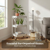 With Wheels 3-Tier Rolling Shelf Multi-Purpose Plant Stand 360° Swivel Casters Mobile Storage Solution Easy Assembly for Apartment Dwellers, Business Owners, Balcony, Indoors, Garden, Living Room
