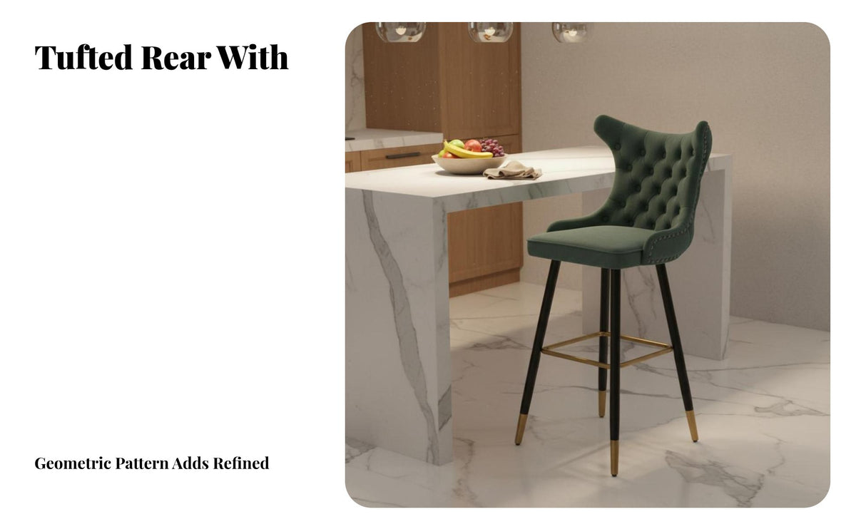 Modern Luxury Design Upholstered High-Back Stool With Backrest Bar Chair Gold-Tipped Legs Seating Furniture Sturdy Construction for Homeowners, Adults, Kitchen Island, Counter, Cafe, Restaurant