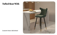 Modern Luxury Design Upholstered High-Back Stool With Backrest Bar Chair Gold-Tipped Legs Seating Furniture Sturdy Construction for Homeowners, Adults, Kitchen Island, Counter, Cafe, Restaurant