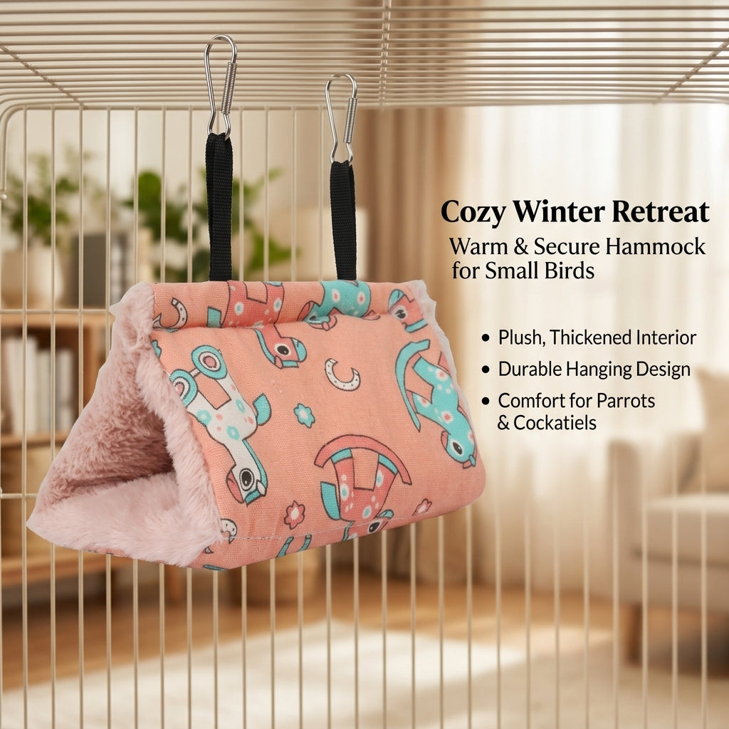 Bird Bed Nest House Hanging Hammock, Winter Warm Textile Hanging Bed, Small Pets Parakeets Cockatiels Multi-Color Pattern