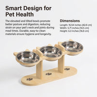 Elevated Wooden Cat Bowl Stand, Adjustable Height Tilted Design, Neck Protection Pet Feeder, Solid Wood Food Dish Holder, Non-Slip Base