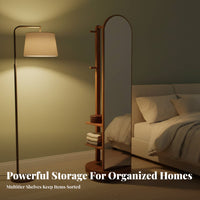 Rotating Full-Length Mirror with Shelves Freestanding for Walk-in Closet, Adults