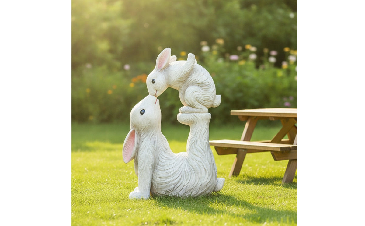 Kissing Bunnies Garden Sculpture Outdoor Parent and Child Bunny Statue Decorative Sculpture with Kissing Bunnies for Gardeners, Patio, Nursery