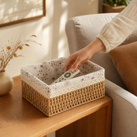 Woven Basket with Lining Practical   Storage Box Desktop Organizer for Bedside Table