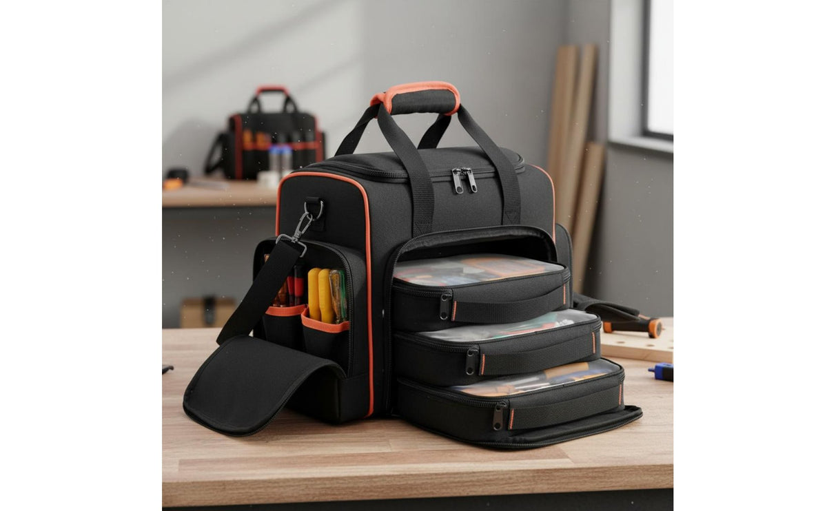 Oxford Cloth Electrician Tool Bag Wear-Resistant Multi-Pocket Tool Carrier Shoulder Strap Large Capacity for Electricians, Technicians, Mechanics, Job Site, Workshop, Garage