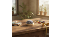 Plaid Pattern Wooden Base Pincushion Hemisphere Shape Gingham Pin Cushion PP Cotton Filled Pincushion for Sewers, Crafters, Quilters