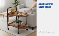 Mini Movable Tea Table, Sofa Side Table, Rolling Cart, Nordic Style, Space-Saving, Walnut Finish, Living Room