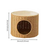 Year-Round Feline Bed Tray Handwoven Wicker Feline Bed Long-Lasting Pet Furniture