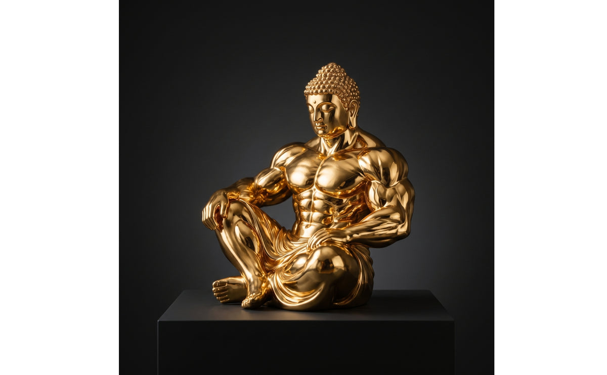 Muscular Buddha Figurine with Gold Finish