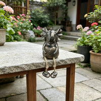 Whimsical Animal Figurine with Dangling Legs Rustic Resin Animal Statue Textured Ornament Cute for Patio