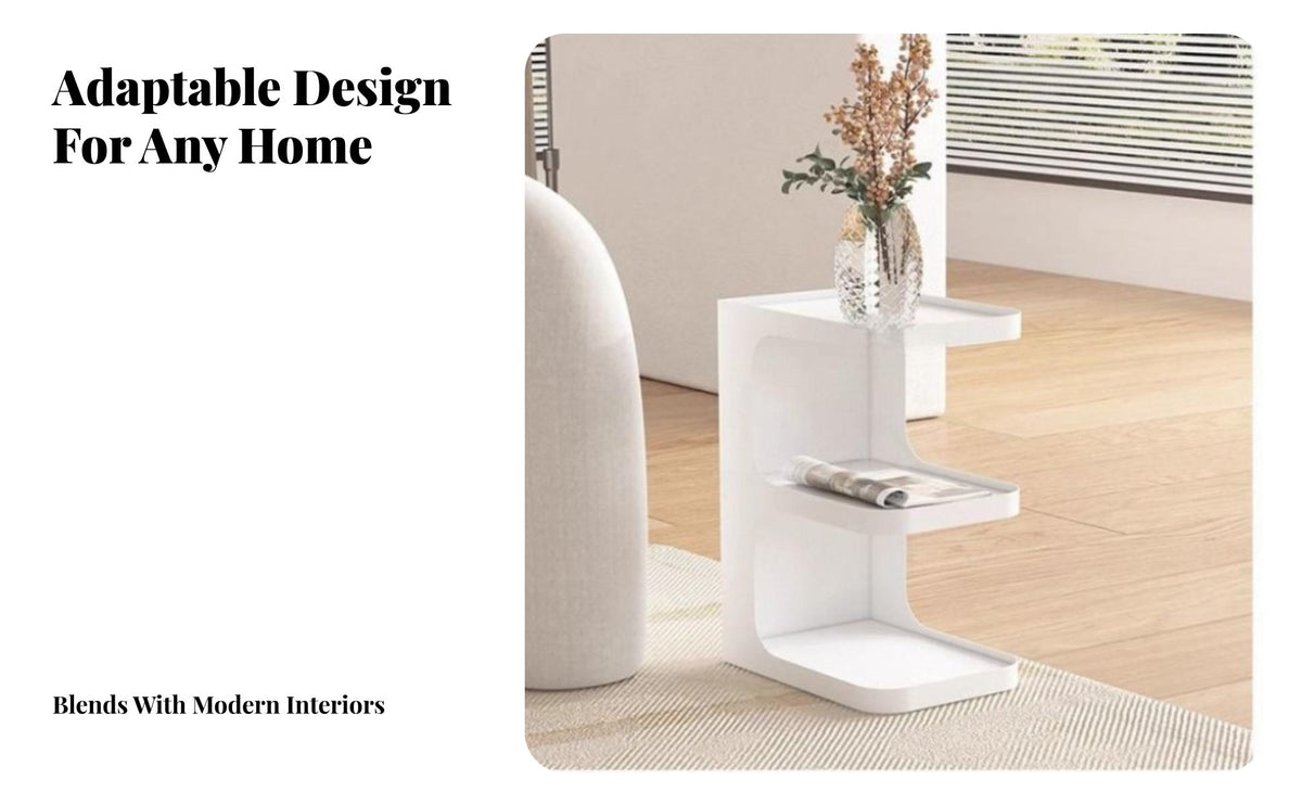 Elegant Design 3-Tier C-Shaped Stand Space-Saving 3-Tier C-Shaped Table Minimalist Design Nightstand Sturdy Structure for Renters, Apartment Dwellers, Students, Bedroom, Living Room, Small Areas, Office