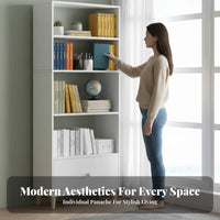Minimalist Design Floor-Standing bookshelf with Drawers Multi-Tier Shelving bookshelf Space-Saving Design Storage Furniture Easy to Assemble for Students, Renters, Homeowners, Bedroom, Study Room, Home Office, Small areas