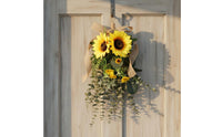 Rustic Design Artificial Eucalyptus and Sunburst Flower Teardrop Handmade Look Hanging Sunburst Flower Arrangement Lighted Option Available
