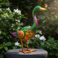 2 Pieces Vivid Colors Duck Statue Hand Painted Metal Duck Sculpture Retro Design for Outdoor
