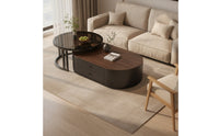 2 Pieces Sleek-Profile Nesting Coffee Table Set Space-Saving Oval Nesting Tables Metal Furniture Elegant for Small Apartments