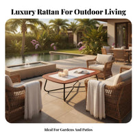 Light Luxury Design Modern Rattan Design Sofa Set High-Density Foam Cushions Woven Rope Sofa Set Aluminum Frame Lounge Furniture for Homeowners, Hotel Owners, Adults
