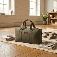 Top Zip Canvas Duffel Bag Carrying Handles Soft-Sided Duffel Bag Woven Material Luggage Logo Accent