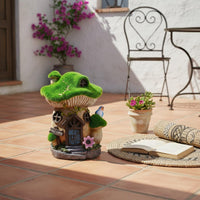 Mushroom House Figurine Outdoor Mushroom Cottage Statue Hand-Painted Look Fairy Garden Statue for Lawn, Courtyard