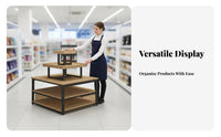 Long-Lasting Construction Tiered Island Display Stable Steel Frame Multi-Level Merchandise Table Wear-Resistant Surface Retail Gondola Shelving Unit Versatile for Shopkeepers, Small Business Owners, Supermarkets, Shopping Malls, Trade Exhibit S