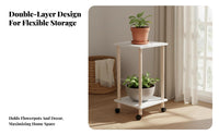 Solid Wood 2-Tier Rolling Plant Stand Freestanding 2-Layer Floor Shelf with Wheels Long-Lasting Construction Rolling Plant Shelf Easy Assembly for Living Room, Balcony, Corner