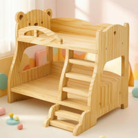 Doll Bed with Stairs Rounded Corners Dollhouse Bunk Bed Furniture for Young Children, Pretend Play