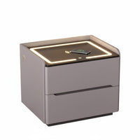 Modern Design Smart Nightstand two Storage Drawers Illuminated Charging Stand Ample Drawer Space Bedside Table Adjustable light-emitting diode Lights for Homeowners, technology aficionados, Students, Home, Apartment, Dorm Room