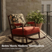 Vintage Design Spindle Back Rocking Chair Ergonomic Design Spindle Frame Rocker Luxurious Cushioning Seating Furniture Polished Finish for Seniors, Homeowners, Balcony, Living Room, Bedroom, Sunroom