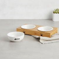 Easy to Clean Tilted Ceramic Cat Bowls Dishwasher Safe Elevated Cat Bowls Raised Food and Water Bowl Set for Kittens