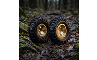 4 Pieces off-Terrain RC Crawler Wheel Set Knobby Crawler Wheels with Brass Hubs Aggressive Wheels with Tires Multi-Spoke for Hobbyists, Rock Crawling, Trail Running
