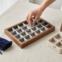 Walnut Wood Velvet Jewelry Display Tray for Rings Necklaces Earrings Bracelets, Large Capacity Organizer for Store Counter