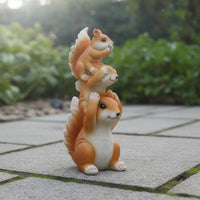Realistic Details Squirrel Family Figurine Hand-Painted Finish Squirrel Garden Statue Weather Resistant for Gardeners